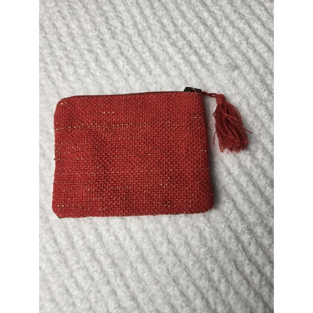 America & Beyond Bohemian style‎ small beaded pouch tassel red Linen blend
